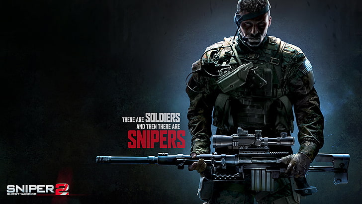 Sniper 2 digital wallpaper, gun, weapons, soldiers, camouflage
