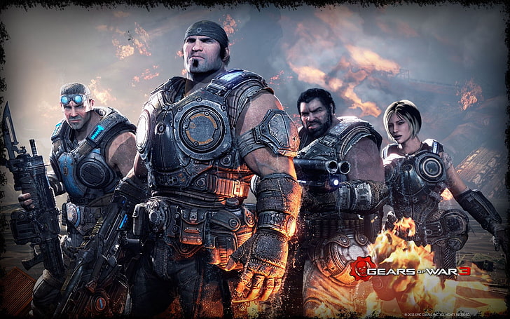 Gears of War 3 game wallpaper, young men, young adult, people
