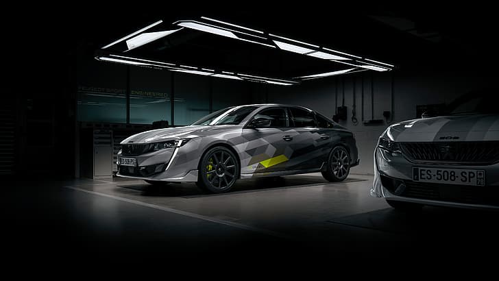  Fondo de pantalla HD Peugeot, automóvil, vehículo, garaje, poca luz, focos, híbrido
