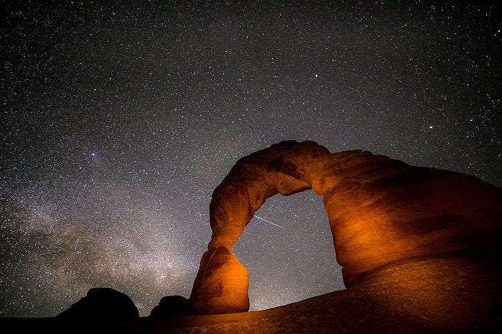 stars, sky, Arches National Park, rock formation, starry night