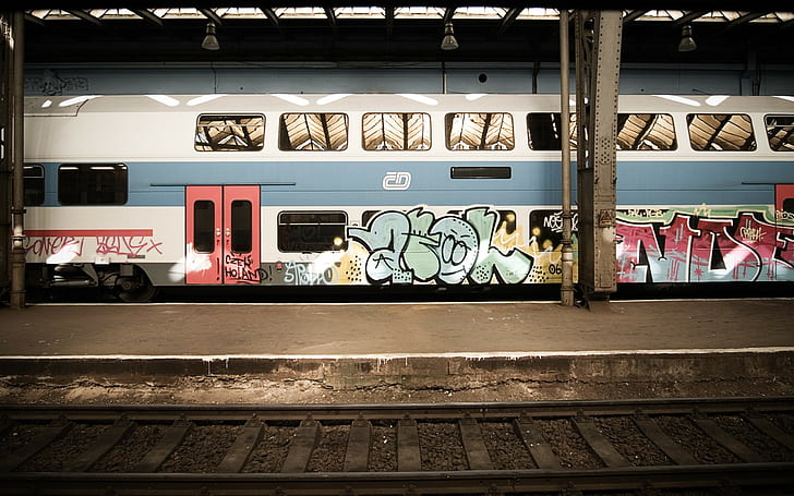 train, railway, graffiti, vehicle, HD wallpaper
