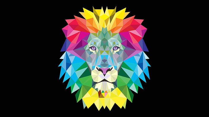 multicolored lion illustration, artwork, multi colored, yellow, HD wallpaper