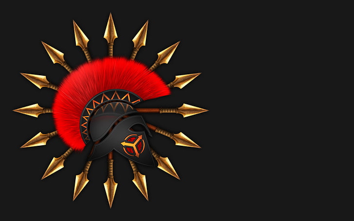 Spartan helmet and spears logo, background, HD wallpaper