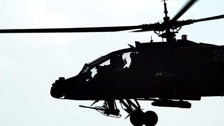 military aircraft, sky, AH-64 Apache, helicopters, silhouette