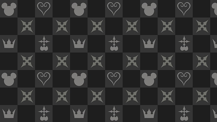 black and grey checked illustration, Kingdom Hearts, pattern