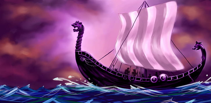 Viking Ship On The Sea, pagan, nordic, north, 3d and abstract, HD wallpaper