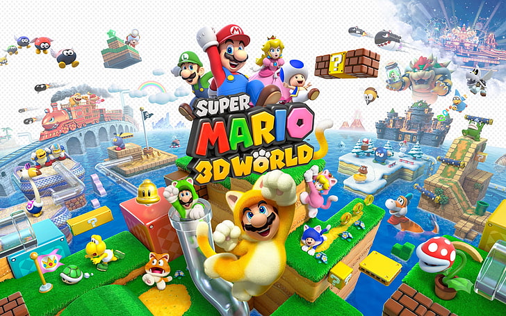 Super Mario 3D World poster, Super Mario Bros., video games, Luigi