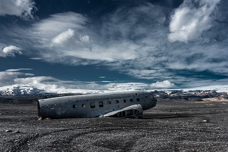 landscape, nature, Iceland, cloud - sky, abandoned, air vehicle, HD wallpaper