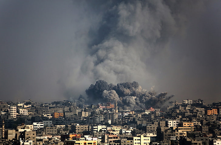 clouds, destruction, Gaza, Palestine, smoke, war, HD wallpaper