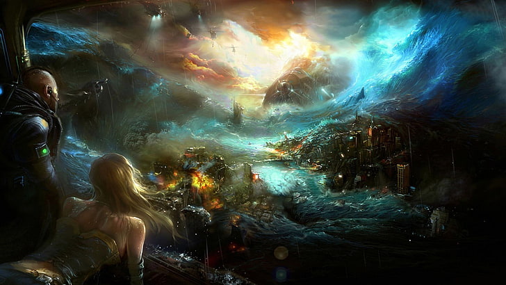 game digital wallpaper, artwork, fantasy art, space, apocalyptic, HD wallpaper