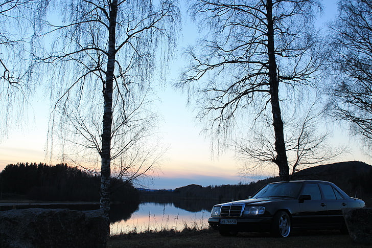 black Mercedes-Benz E350 sedan, Stanceworks, Norway, car, vehicle, HD wallpaper