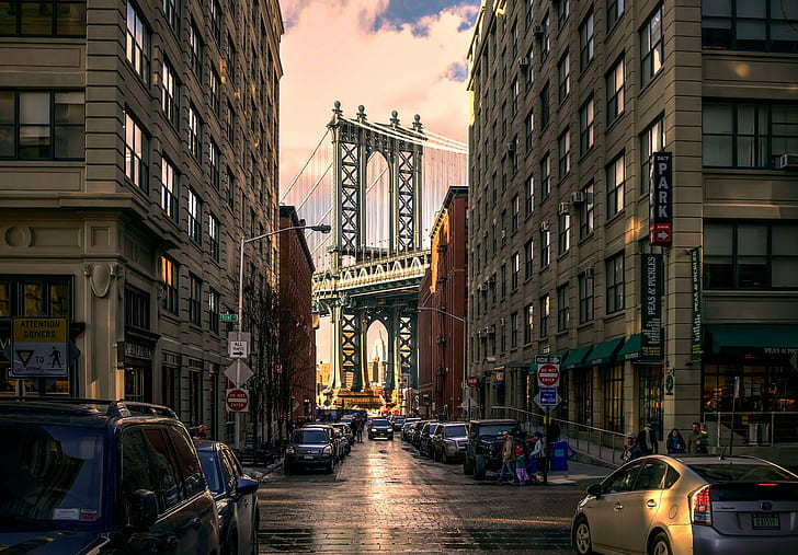 Brooklyn Park, Manhattan Bridge, street, HD wallpaper
