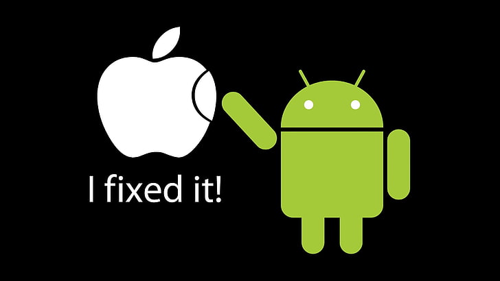 Apple Inc., Android (operating system), black background, humor, HD wallpaper