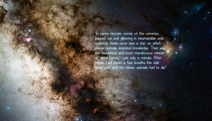universe space stars quote friedrich nietzsche philosophy, night, HD wallpaper