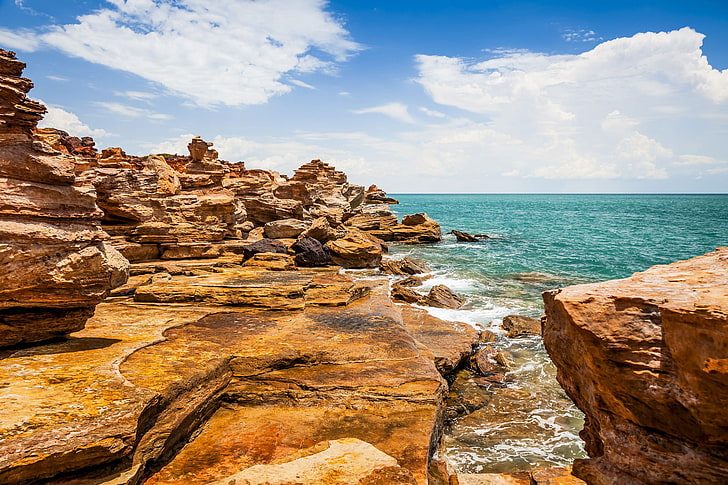 rocks near body of water, sea, rock - object, solid, sky, horizon over water