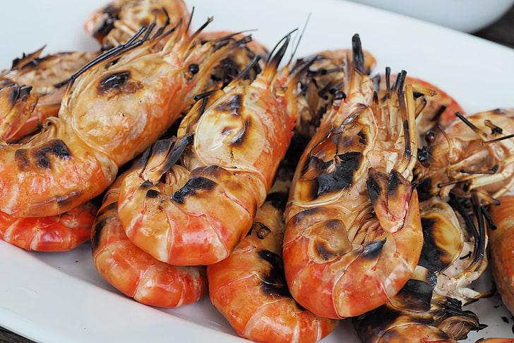 orange shrimps, seafood, fried, baked, gourmet, meal, freshness, HD wallpaper