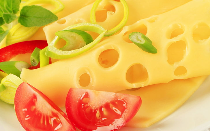 tomatoes and cheese, relish, peppers, slices, food, freshness, HD wallpaper