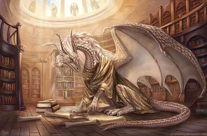 Hd Wallpaper Fantasy Dragon Book Library Wallpaper Flare