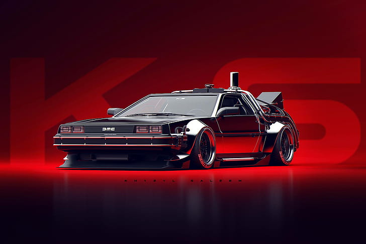 Khyzyl Saleem, artwork, car, vehicle, DMC DeLorean, Back to the Future