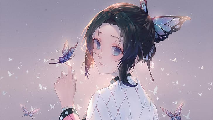 HD wallpaper: anime, anime girls, butterfly, black hair, blue eyes |  Wallpaper Flare
