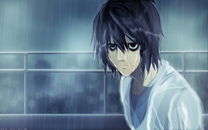 black haired man anime character wallpaper, Death Note, Lawliet L