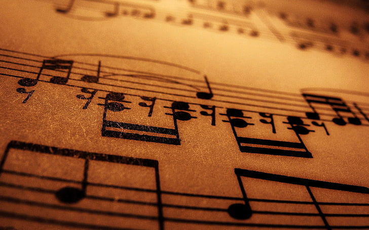 white and black printed textile, Music Sheet, musical notes, close-up, HD wallpaper