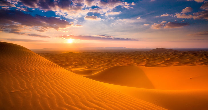 Sahara desert, sand, the sun, sunset, barkhan, Sugar, Morocco, HD wallpaper