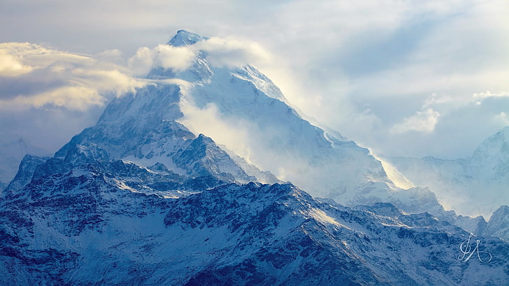 Himalayas Wallpaper 4K, Mountain Peak, Clouds, Mountains