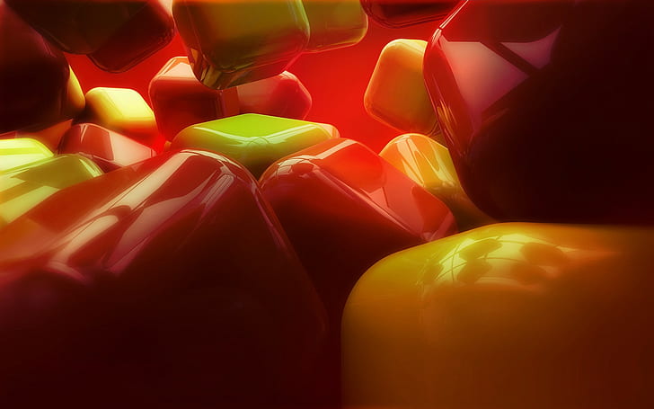digital art, cube, red, yellow, HD wallpaper