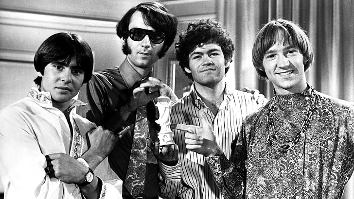 grayscale photography of 4-man band, the monkees, peter tork