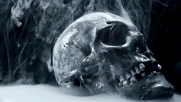 monochrome, skull, smoke, human skull, human skeleton, spooky, HD wallpaper
