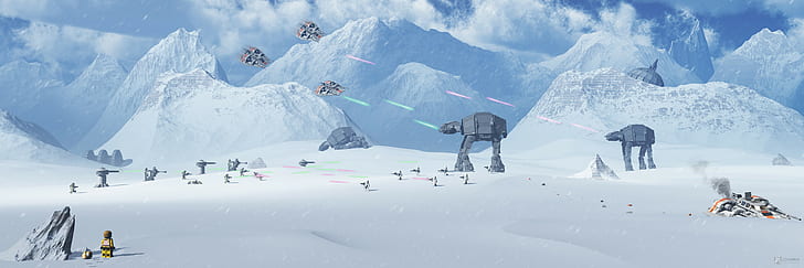 artwork, atat, battle, Battle Of Hoth, LEGO Star Wars, snow