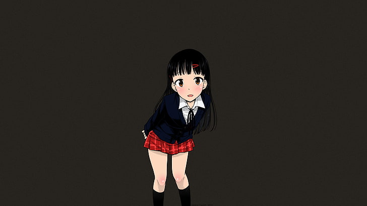 Tsuttsu, long hair, black hair, dark hair, school uniform, schoolgirl, HD wallpaper