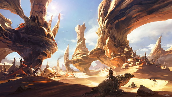 brown desert field painting, fantasy art, Luke Skywalker, Star Wars