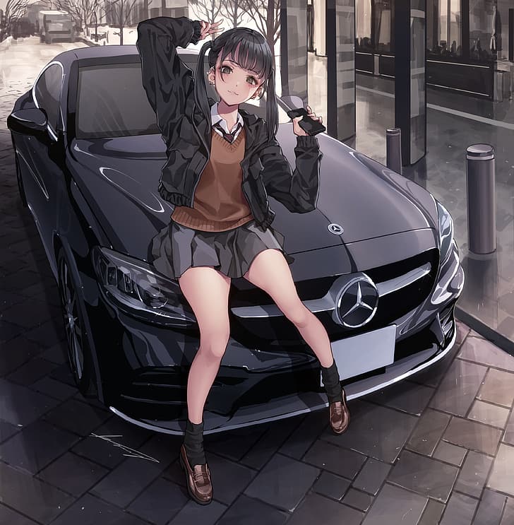 HD wallpaper: anime girls, original characters, black cars, Mercedes Benz |  Wallpaper Flare