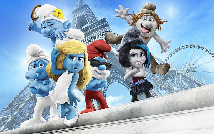 The Smurfs 2, movies, eiffel-tower, clumsy, entertainment, paris, HD wallpaper