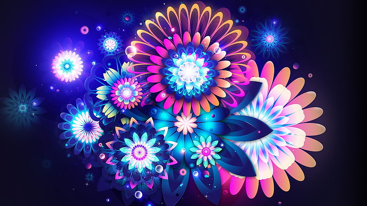 assorted-color petaled flower digital wallpaper, flowers, digital art