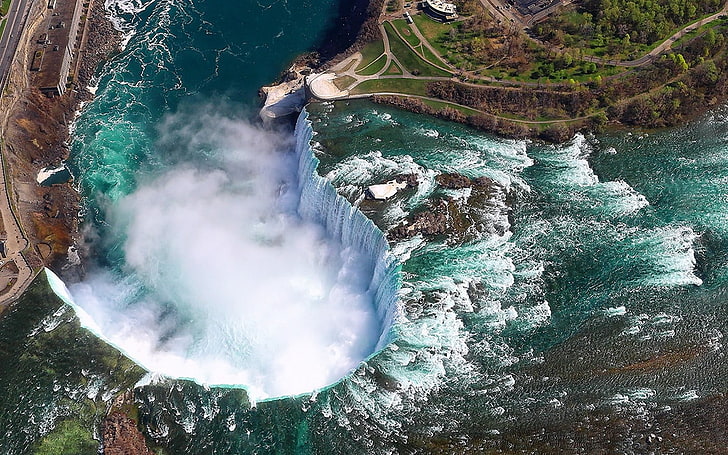 water dam, landscape, nature, aerial view, Niagara Falls, Canada, HD wallpaper