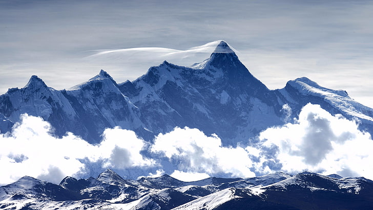 mountain, tian shan, namjagbarwa, himalayas, mountains, cloud