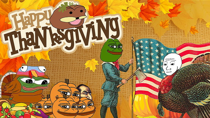 fall, Thanksgiving, Autumn Equinox, Pepe (meme), wojak, American flag, HD wallpaper