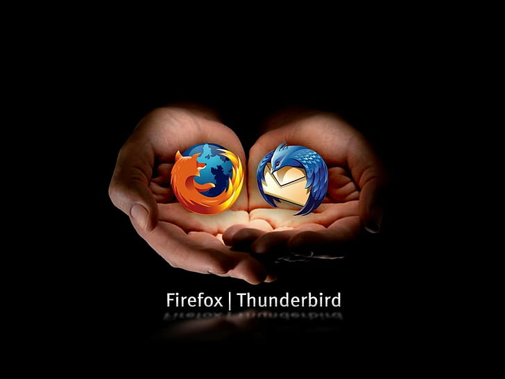 Mozilla Firefox, logo, open source, Browser, dark, Thunderbird