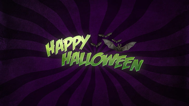 Happy Halloween text, bats, artwork, green color, indoors, close-up