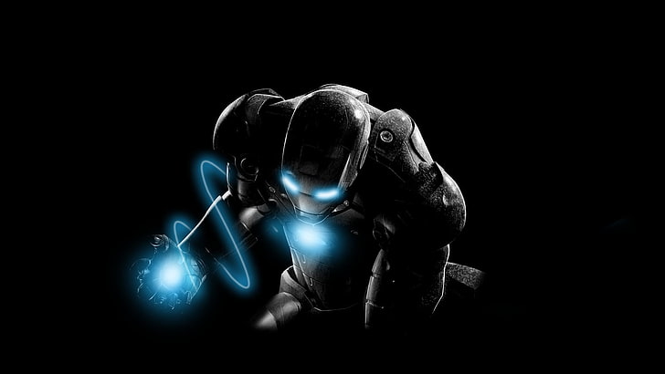 Iron Man wallpaper, black, blue, minimalism, selective coloring, HD wallpaper