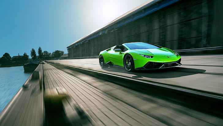 Lamborghini Huracan Spyder green supercar high speed, HD wallpaper