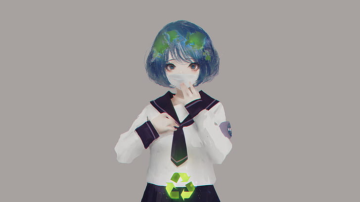 NASA, anime girls, simple background, love, Aoi Ogata, school uniform, HD wallpaper