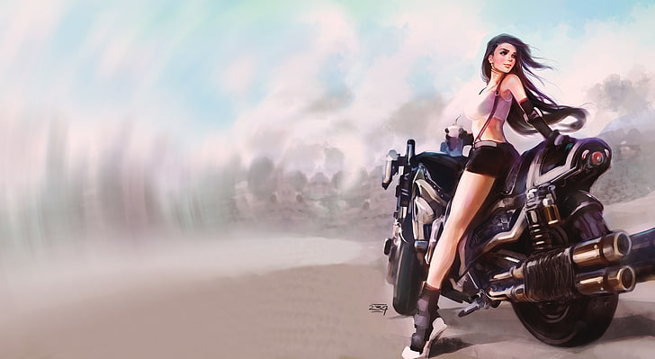road, girl, the wind, the game, art, bike, Final Fantasy VII, HD wallpaper