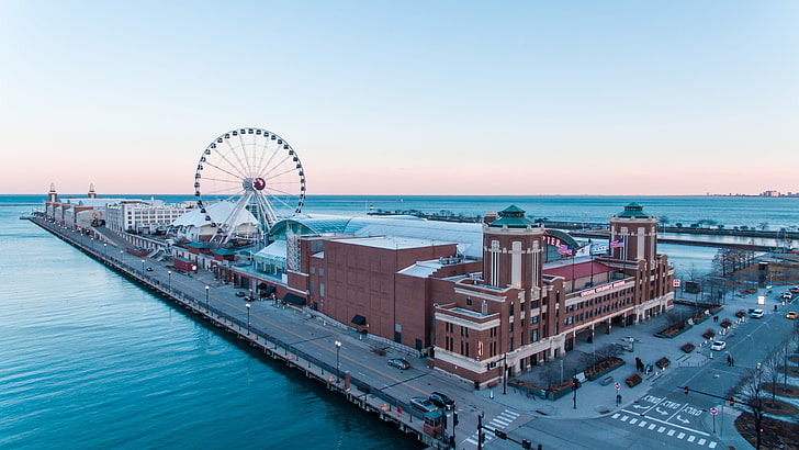 ferris wheel, navy pier, chicago, lake michigan, united states, HD wallpaper