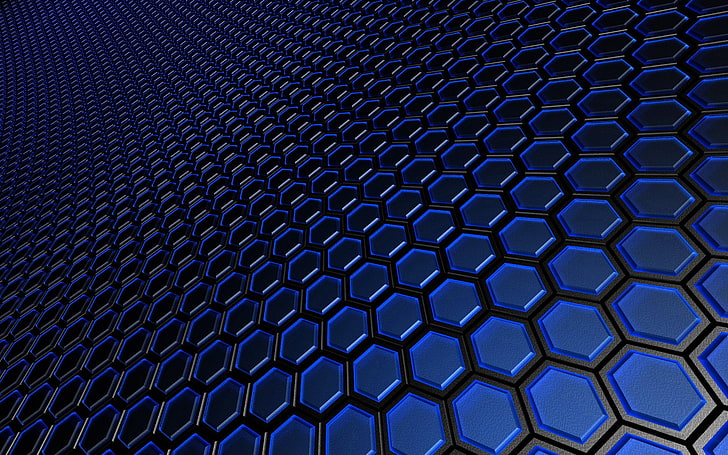 blue and black illusion wallpaper, Abstract, Hexagon, Pattern