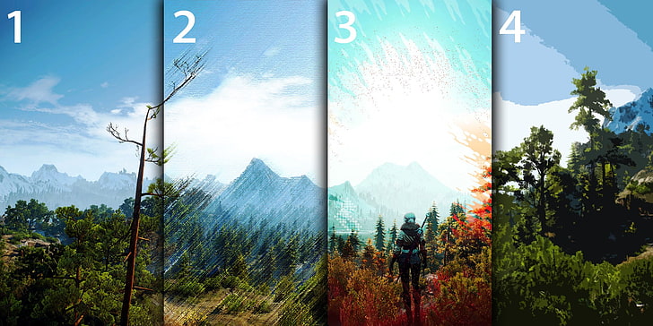 four assorted-weather panel paintings, screen shot, The Witcher 3: Wild Hunt