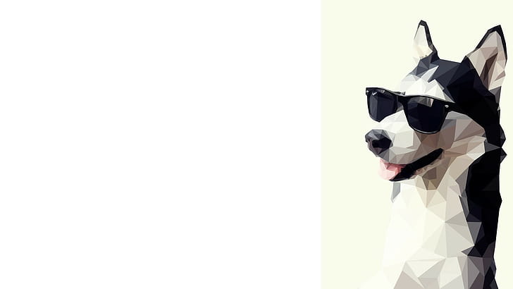 dog, Siberian Husky, animals, low poly, artwork, sunglasses